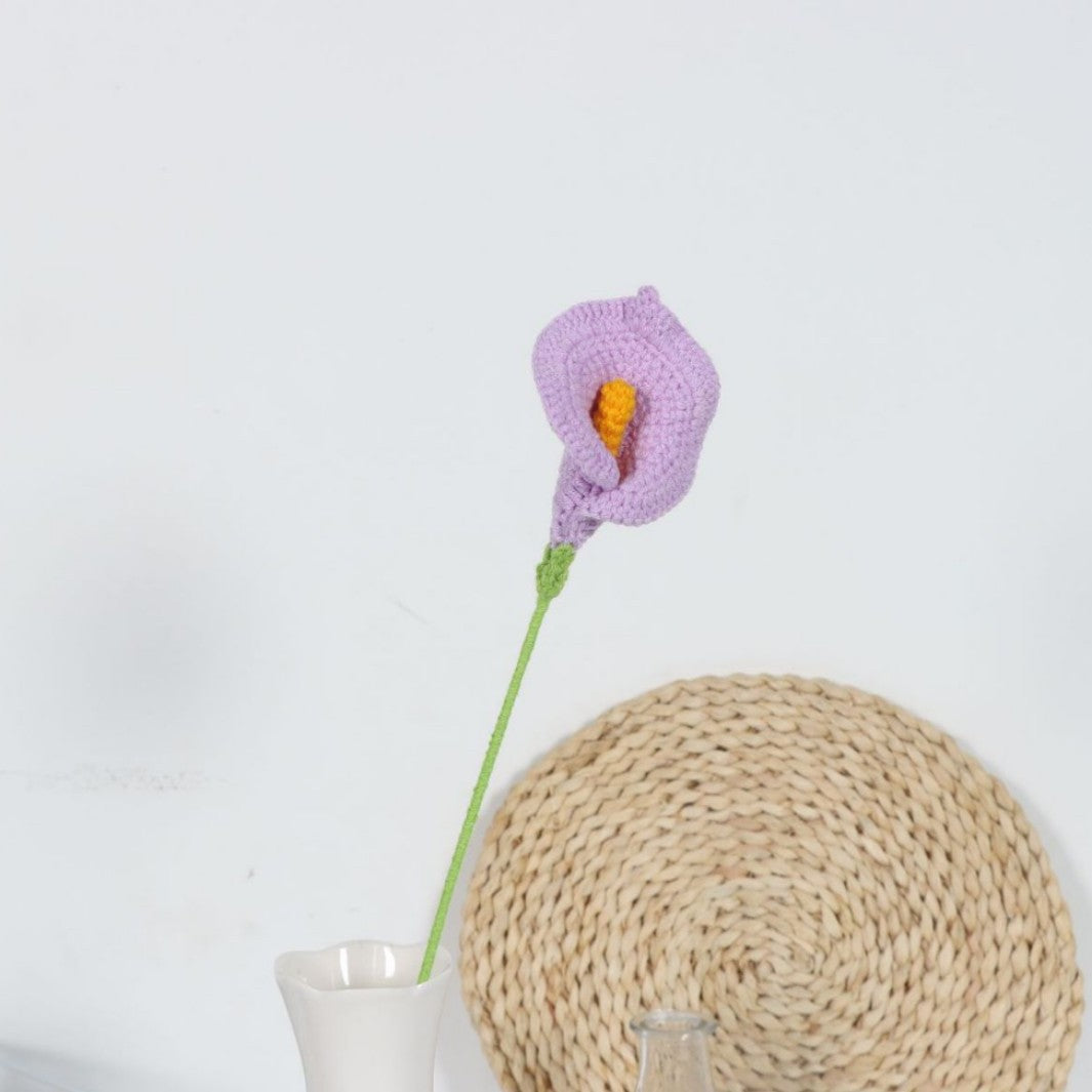Giftwowo Handmade Crochet Calla Lily Yarn Flower - Faux Yarn Eternal Flower for Home Decor, Handcrafted Calla Lily Crochet Art