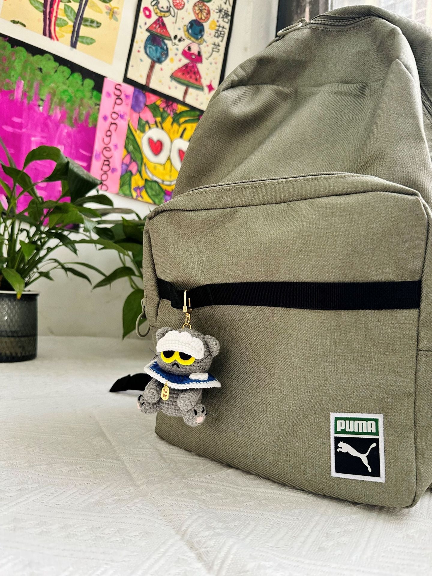 Giftwowo Handmade Yarn Crochet GD Zoa Doll Keychain, Cute Plush Gray Cat Pendant, Adorable Bag Charm