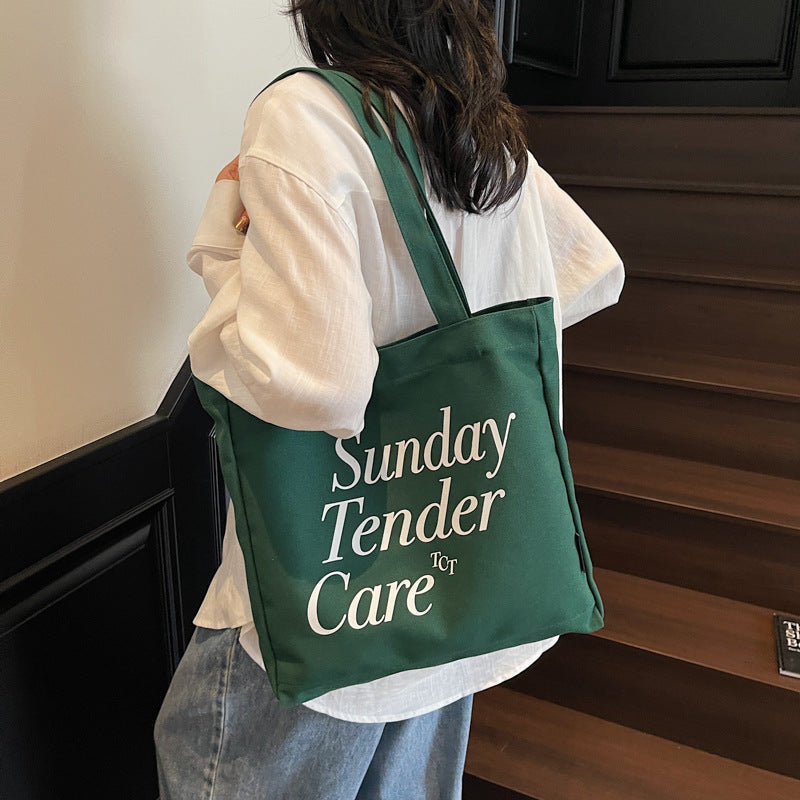 Giftwowo 1PC Letter Print Shoulder Bag – Large Capacity Canvas Tote, Women's Simple & Stylish Bag for Commuting, Shopping & Outdoor