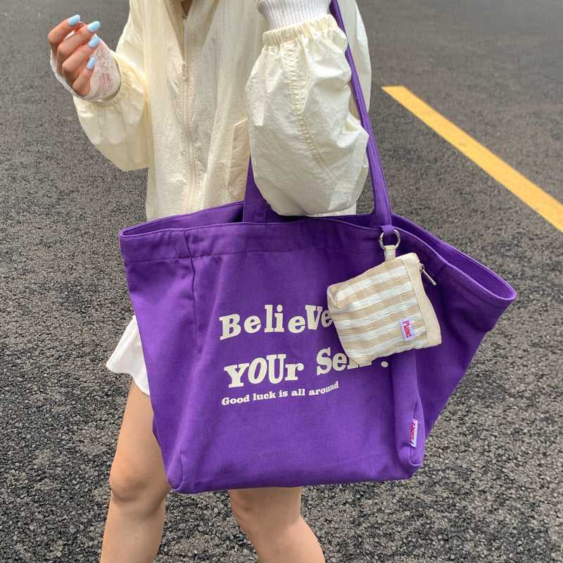 Giftwowo 1PC Red Shoulder Bag Casual Korean Canvas Tote Bag Wommen Shopping Bag Large Capacity College Style