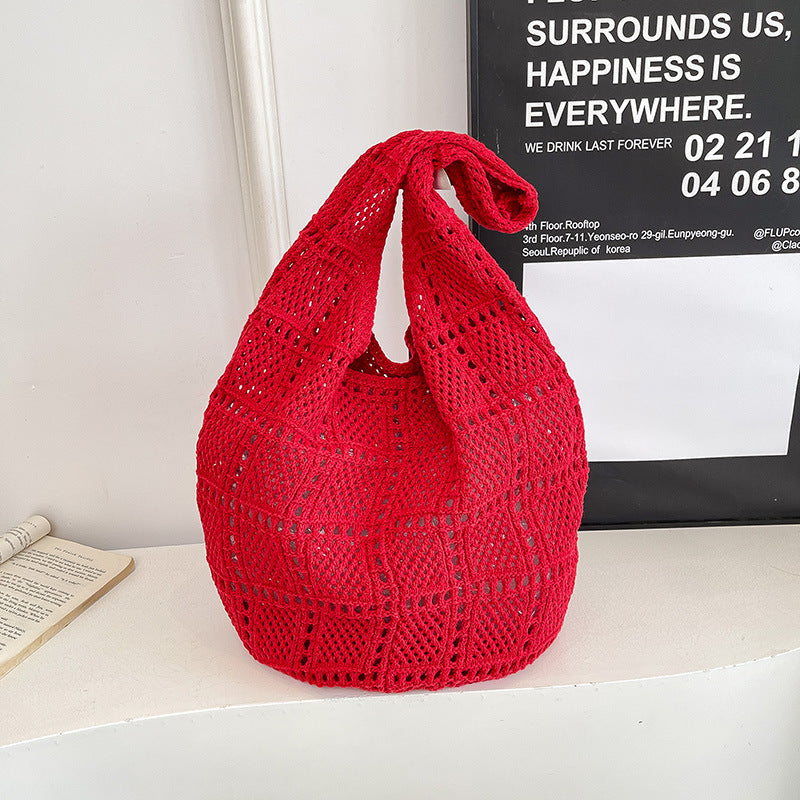 Giftwowo 1PC Forest Style Versatile Knit Shoulder Bag, Thickened Beach Vacation Tote, Woven Net Design, Large Capacity Handbag for Sand and Sea