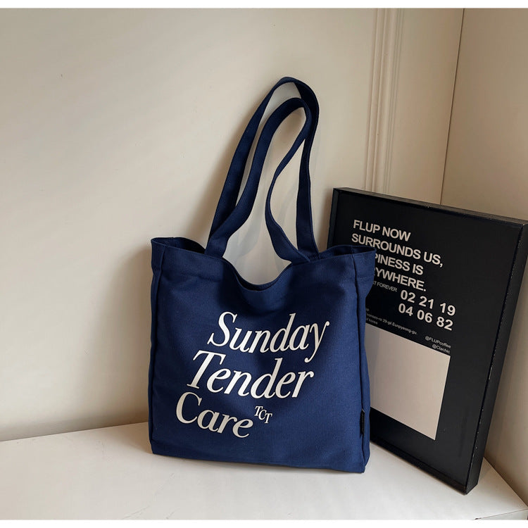 Giftwowo 1PC Letter Print Shoulder Bag – Large Capacity Canvas Tote, Women's Simple & Stylish Bag for Commuting, Shopping & Outdoor