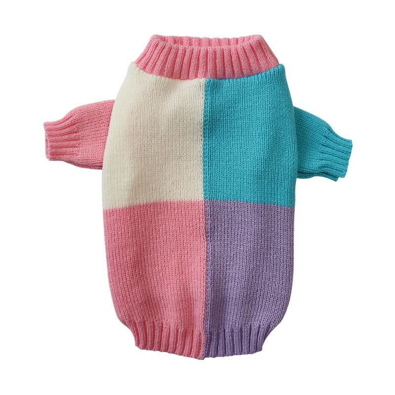Giftwowo New Pet Clothes Spring Autumn and Winter, Color Block Knitted Yarn Dog Outfit, Two-Legged Warm Casual Pet Wear