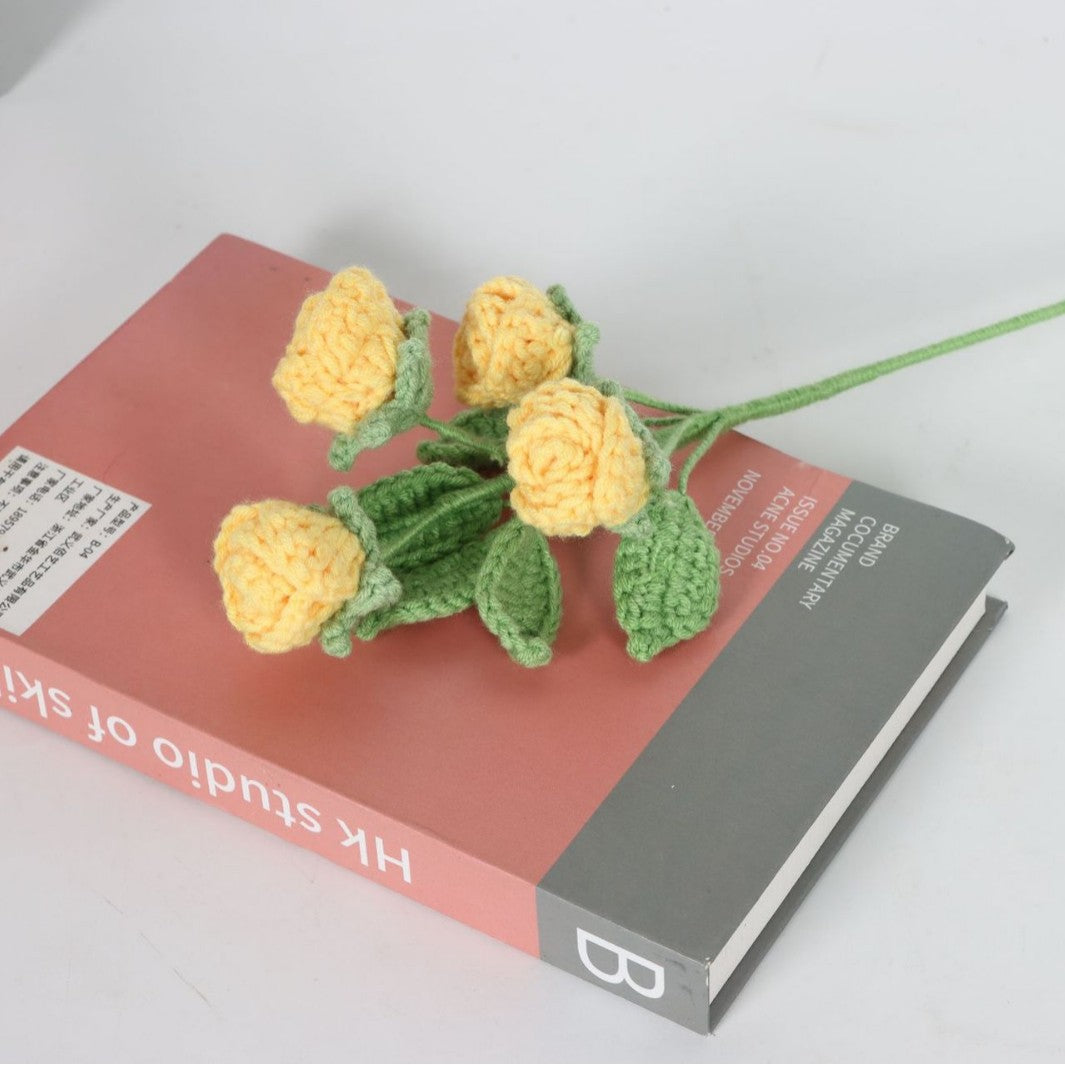 Giftwowo Handmade Multi-Head Bubble Rose Yarn Flower Bouquet - Crochet Faux Roses for Valentine's Day & Qixi Festival Gifts, Handmade Yarn Flowers