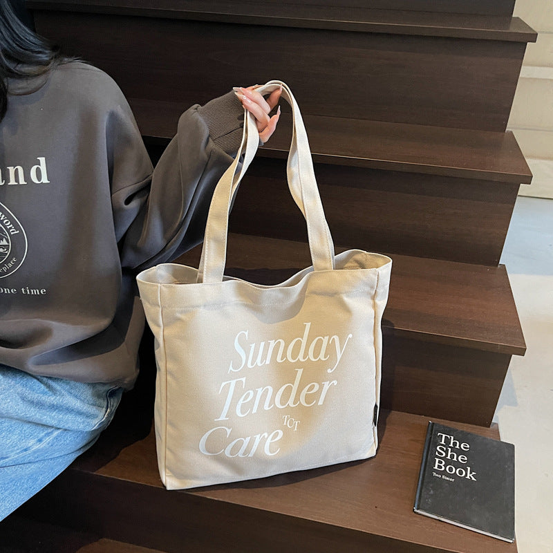 Giftwowo 1PC Letter Print Shoulder Bag – Large Capacity Canvas Tote, Women's Simple & Stylish Bag for Commuting, Shopping & Outdoor