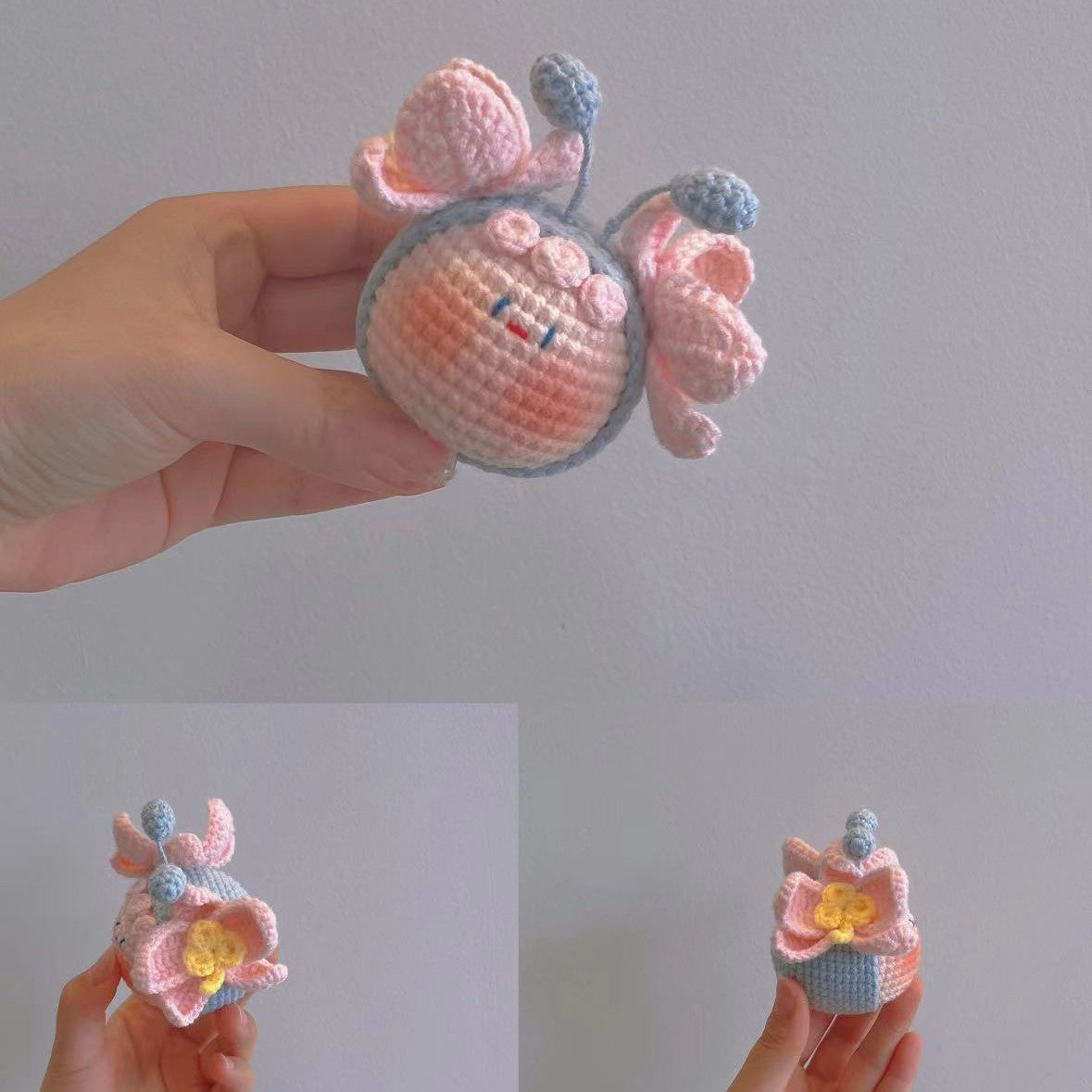 Giftwowo Knitted Flower Bouquet Pom-Pom Ornament, Handmade Yarn Crochet Doll, Cute and Unique Gift