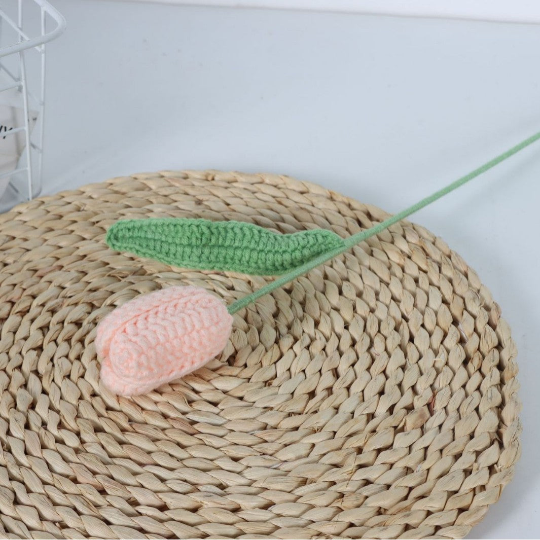 Giftwowo Handmade Yarn Tulip Bouquet - Wholesale Faux Crochet Open & Closed Tulip Flowers, Handcrafted Yarn Floral Arrangement