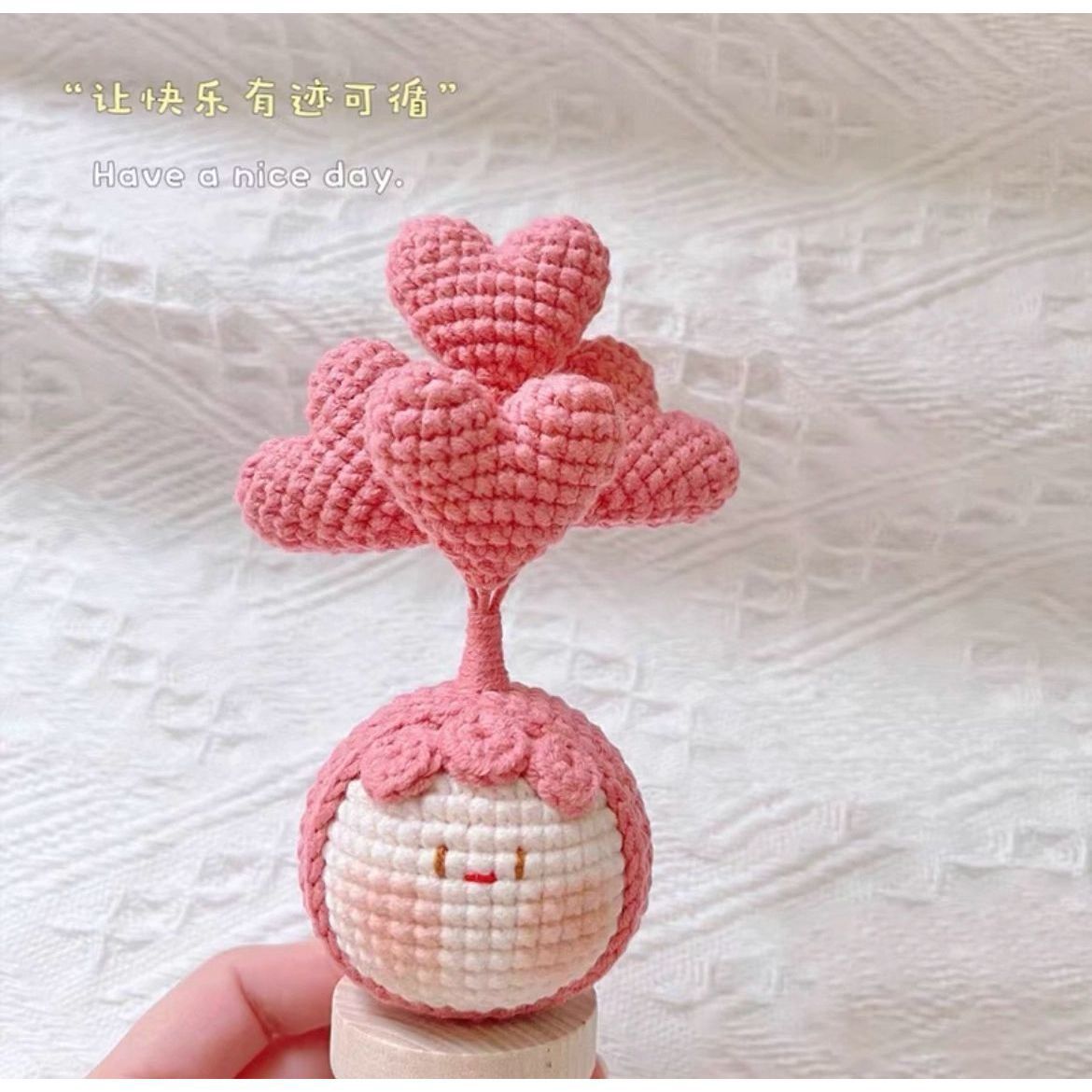 Giftwowo Finished Knitted Crochet Flower Pom-Pom Ornament, Handmade Unique Gift for Valentine's Day and Teacher's Day