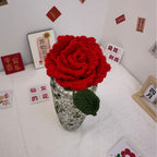 Giftwowo 1PC Hibiscus Handcrafted Yarn Flowers – Ready-to-Display Crochet Bouquet, DIY Handmade Mother's Day Gift