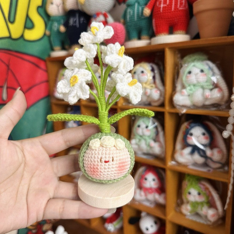 Giftwowo Knitted Flower Bouquet Pom-Pom Ornament, Handmade Yarn Crochet Doll, Cute and Unique Gift