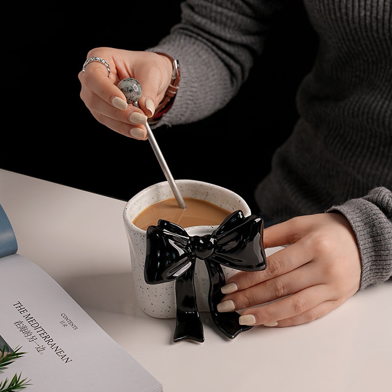 Giftwowo 1PC Lovely Bowknot Decorative Porcelain Cup Exquisite Coffee Mug Dining Table Milk Mugs Afternoon Tea Teacup Juice Cup