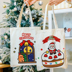 Giftwowo 1PC Cartoon Santa Canvas Bag – Large Capacity Tote for Students, Christmas Gift Bag, Reusable Shoulder Bag