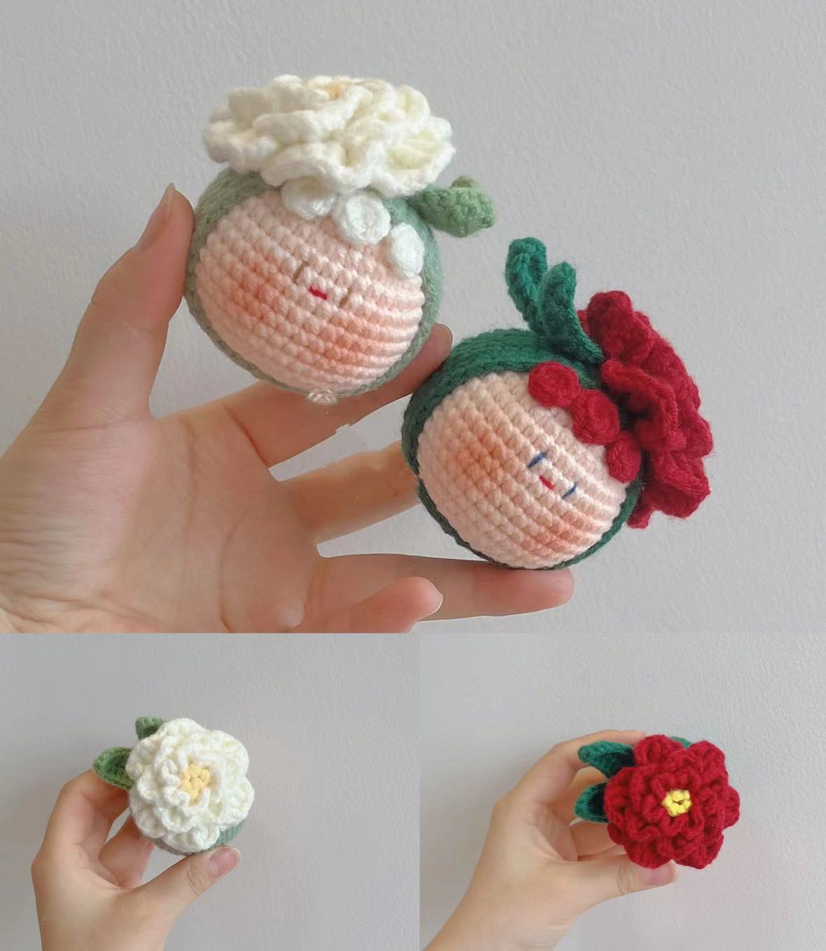 Giftwowo Finished Knitted Crochet Flower Pom-Pom Ornament, Handmade Unique Gift for Valentine's Day and Teacher's Day