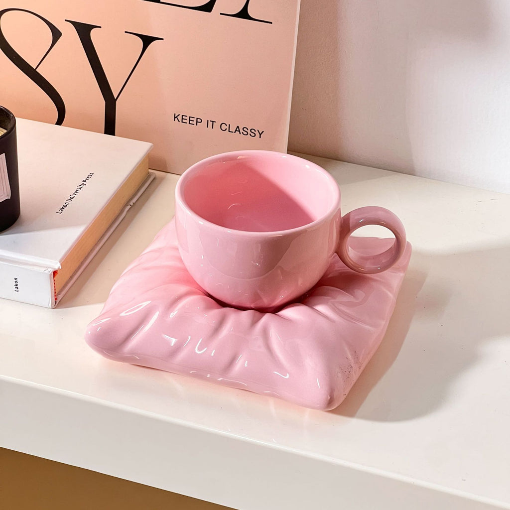Giftwowo 1PC Niche Creative High-Design Pillow & Chubby Coffee Cup with Saucer Gift Set – Perfect for Birthday Gifts