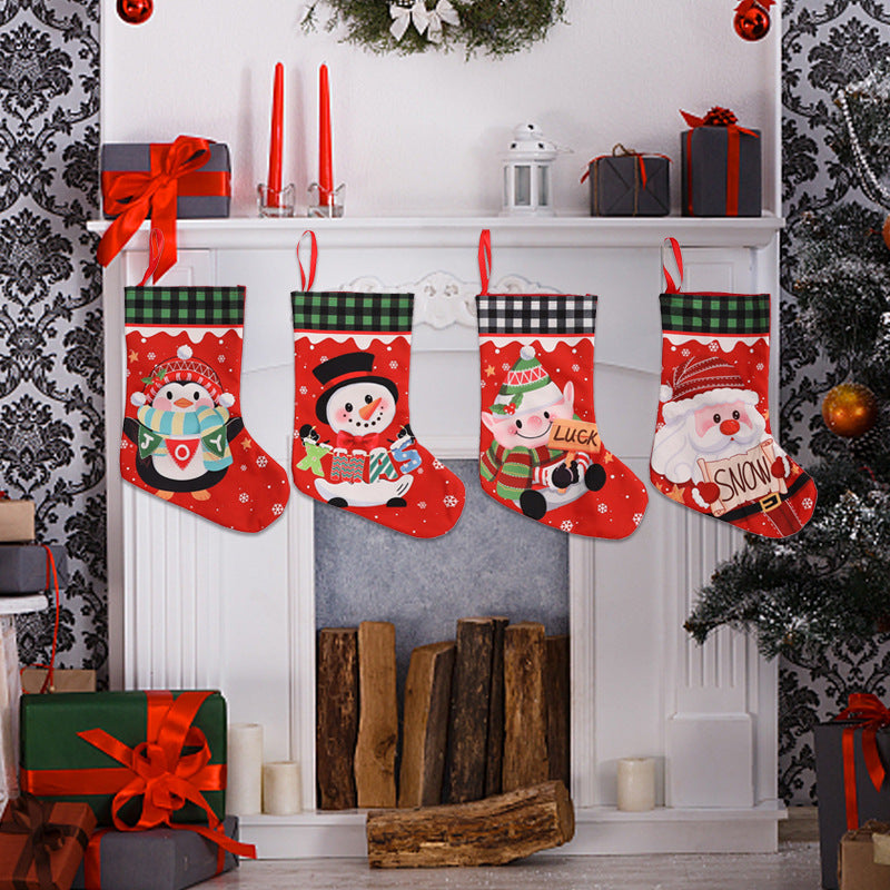 Giftwowo 1PC Cloth Christmas Stockings Multicolor Large Capacity Xmas Decorations Bag Durable DIY Red Fireplace Hanging