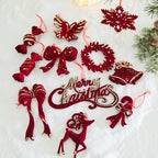 Giftwowo 1PC Wine Red Velvet Christmas Tree Pendant Xmas Tree Holiday Decor Garland Bow Pendant Christmas Festival Gift