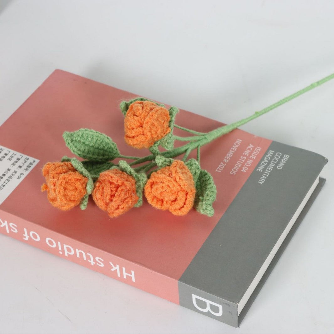 Giftwowo Handmade Multi-Head Bubble Rose Yarn Flower Bouquet - Crochet Faux Roses for Valentine's Day & Qixi Festival Gifts, Handmade Yarn Flowers