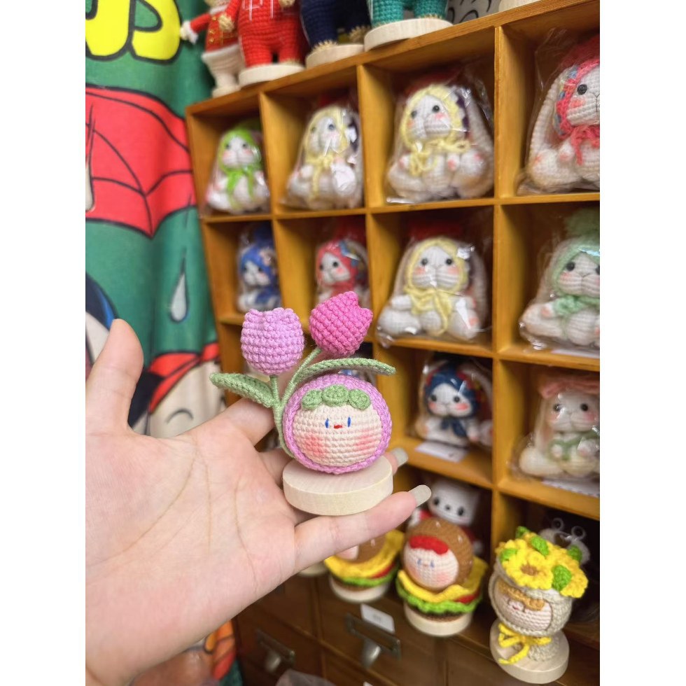 Giftwowo Handmade Yarn Flower Bouquet Dumpling Decoration – Finished DIY Crochet Gift for Teachers, Holiday Gift Idea