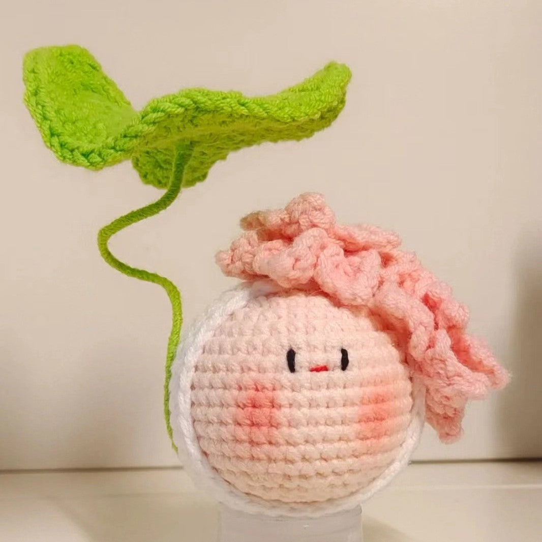 Giftwowo Knitted Flower Bouquet Pom-Pom Ornament, Handmade Yarn Crochet Doll, Cute and Unique Gift