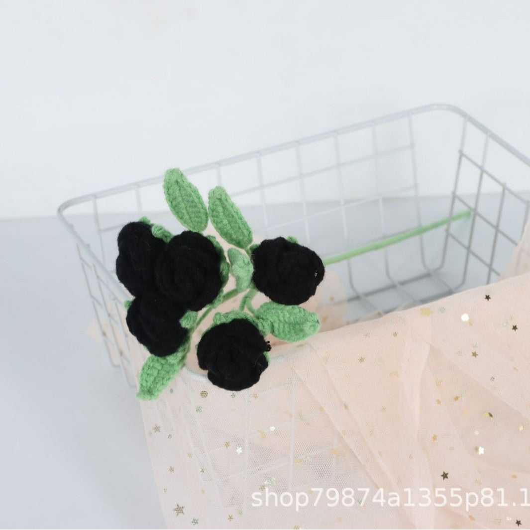 Giftwowo Handmade Multi-Head Bubble Rose Yarn Flower Bouquet - Crochet Faux Roses for Valentine's Day & Qixi Festival Gifts, Handmade Yarn Flowers