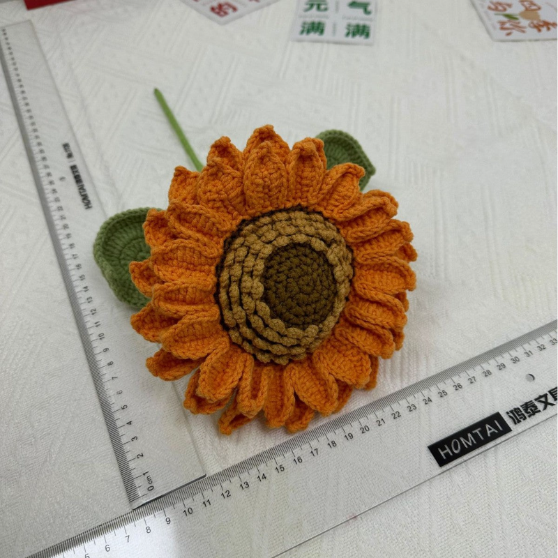 Giftwowo 1PC Handcrafted Double-Layered Sunflower with Seeds – Crochet Faux Flower Bouquet, Handmade Floral Arrangement for Tabletop Décor