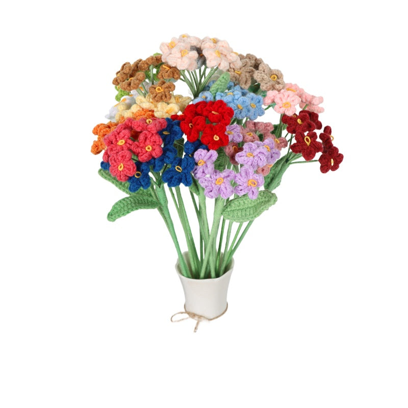 跨境勿忘我毛线编织花束成品家居摆件装饰节日礼物手工编织勿忘我