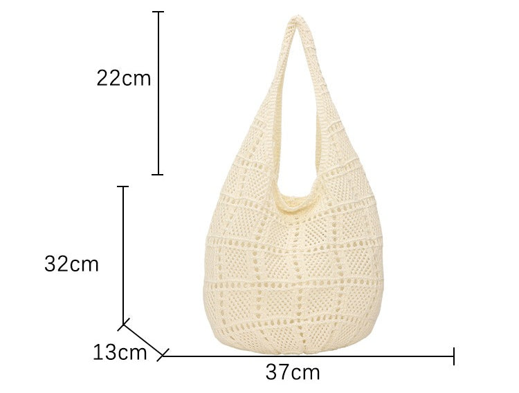 Giftwowo 1PC Forest Style Versatile Knit Shoulder Bag, Thickened Beach Vacation Tote, Woven Net Design, Large Capacity Handbag for Sand and Sea