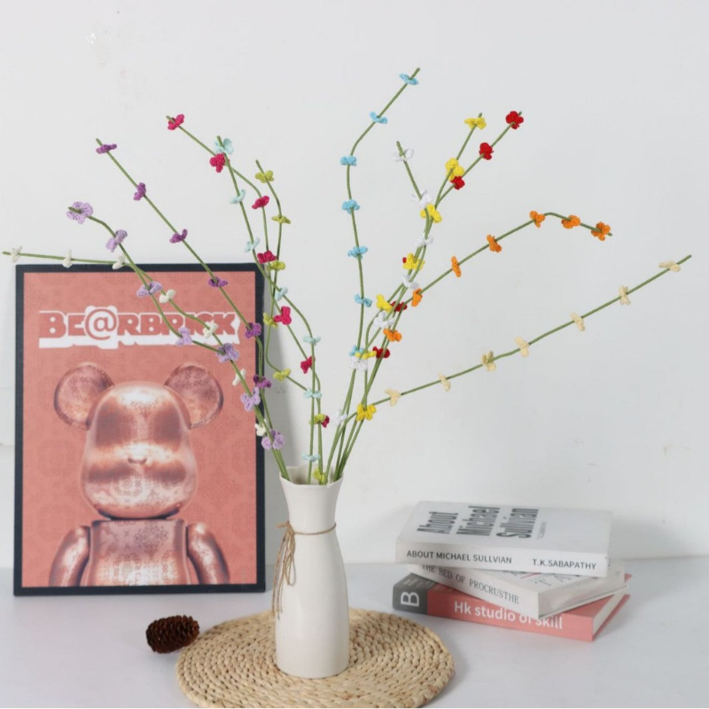 Giftwowo 1PC Handcrafted Yarn Flowers – Ready-to-Display Milium Faux Flowers, Crochet Floral Arrangement for Home Décor, Creative Gift