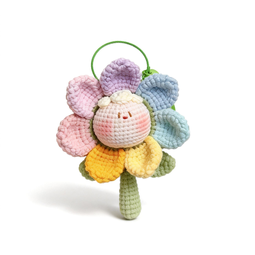 Giftwowo Handmade Rainbow Yarn Flower Dumpling Keychain – DIY Knitting Kit, Colorful Dopamine Style Wool Ball Bag Charm Gift