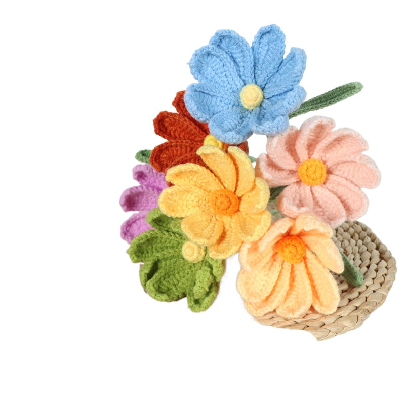 Giftwowo Handmade Yarn Cosmos Flower Bouquet - Faux Crochet Flowers for Home Decor & Creative Desk Ornament, Handmade Yarn Cosmos