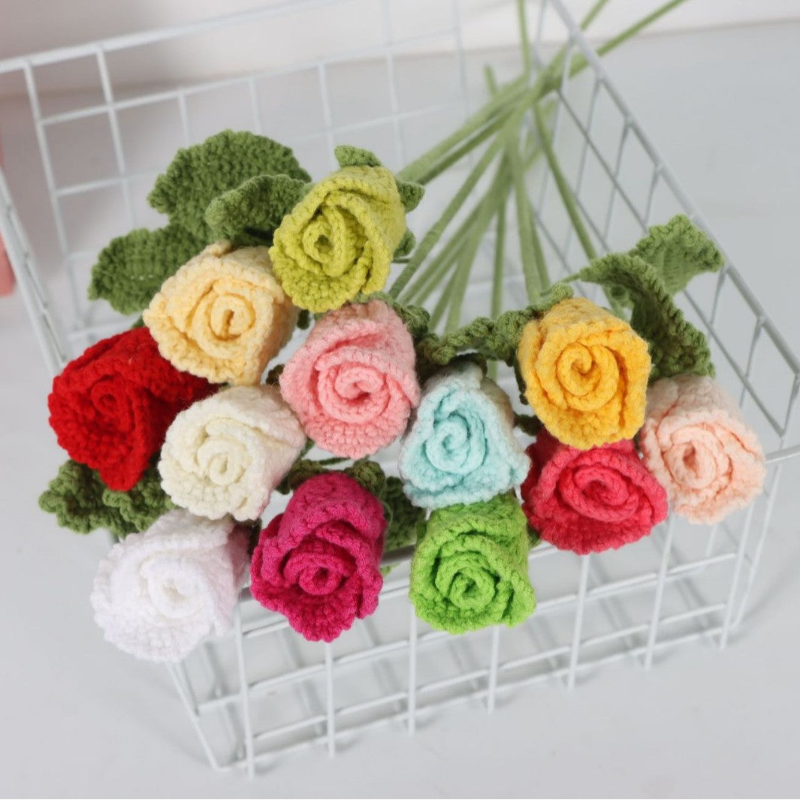 Giftwowo 1PC Handcrafted Yarn Flower Bouquet – Ready-to-Display Faux Eustoma Flowers, Crochet Floral Arrangement for Home Décor, Birthday Gift