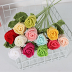 Giftwowo 1PC Handcrafted Yarn Flower Bouquet – Ready-to-Display Faux Eustoma Flowers, Crochet Floral Arrangement for Home Décor, Birthday Gift