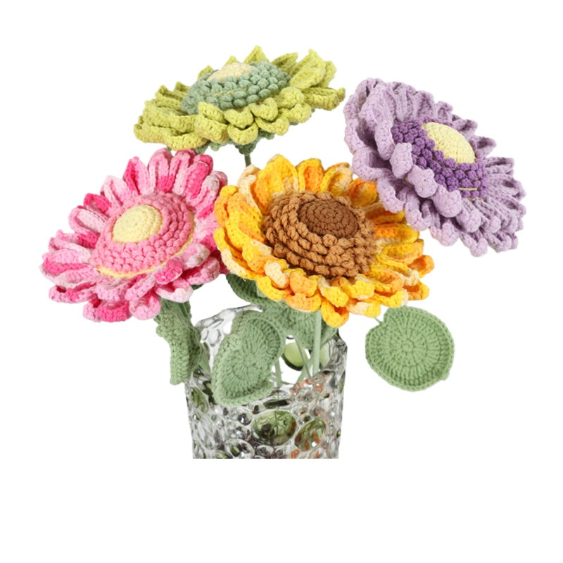 Giftwowo Handmade Single-Layer Sunflower Bouquet - Light Green Yarn Sunflower, Perfect Gift for Any Occasion