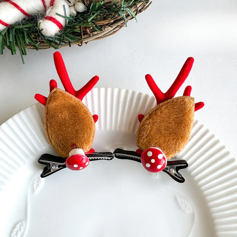 Giftwowo 1PC Cute Christmas Reindeer Antler Hair Clip – Cartoon Faux Deer Antlers for Kids, Magical and Sweet Christmas Headpiece