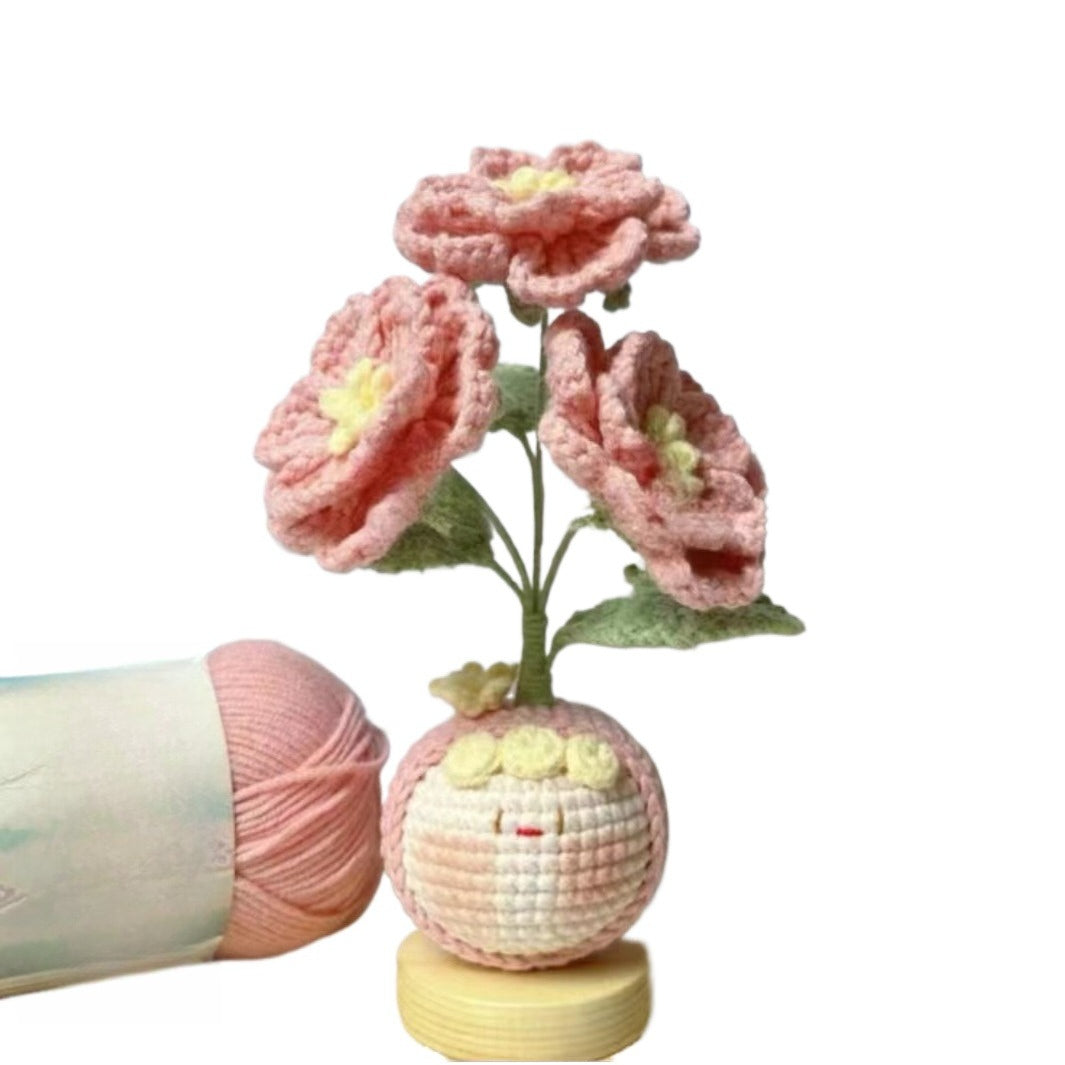 Giftwowo Finished Knitted Crochet Flower Pom-Pom Ornament, Handmade Unique Gift for Valentine's Day and Teacher's Day