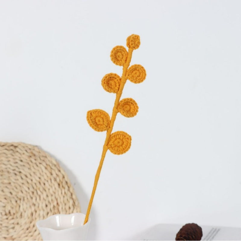 Giftwowo 1PC Eucalyptus Leaves – Handcrafted Yarn Floral Arrangement, Perfect for Living Room & Office Décor, Year-Round Woven Yarn Leaves