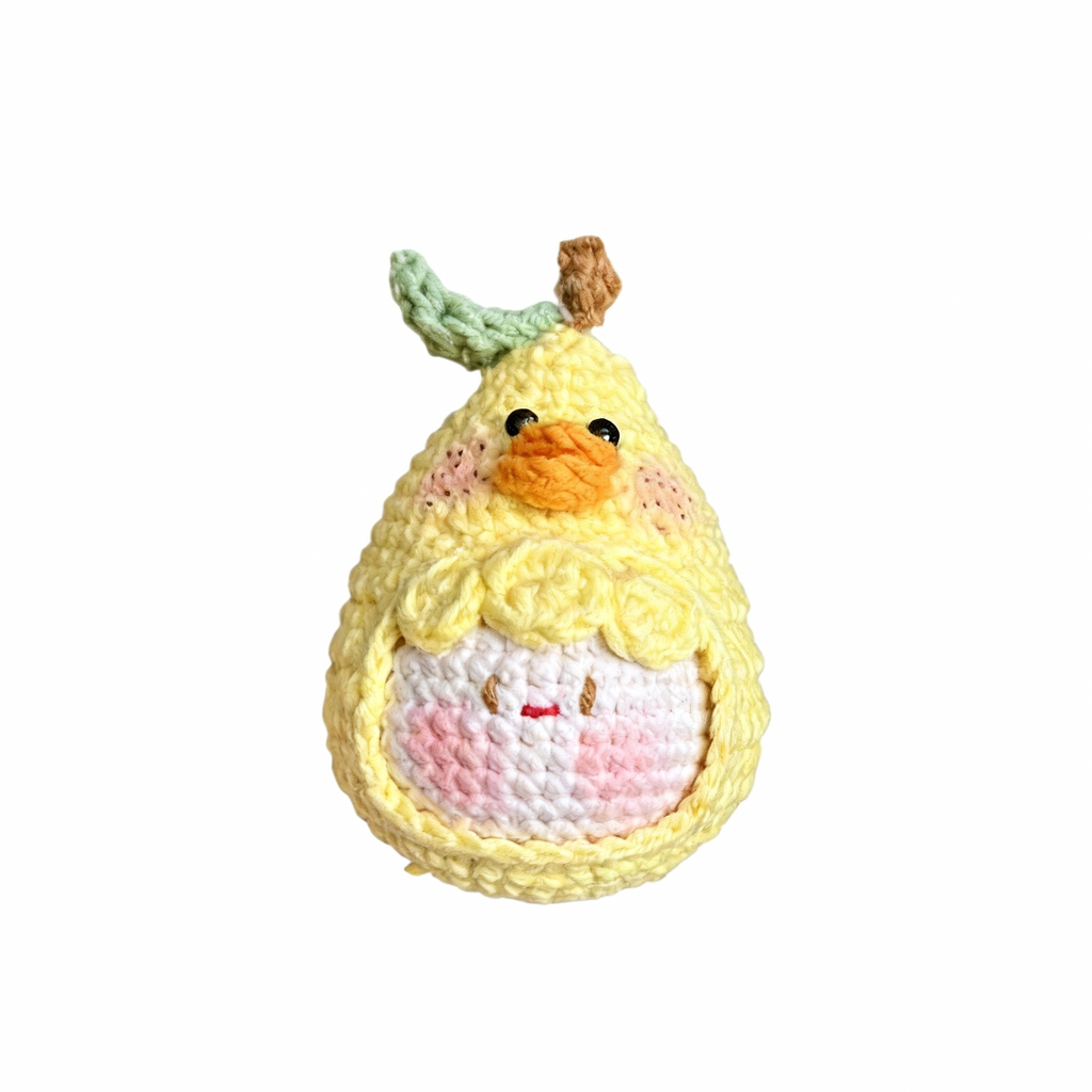 Giftwowo Handmade Yarn Crochet Duck Pear Dumpling Plush Keychain – Finished Cute Couple Keyring, Unique Gift for Lovers