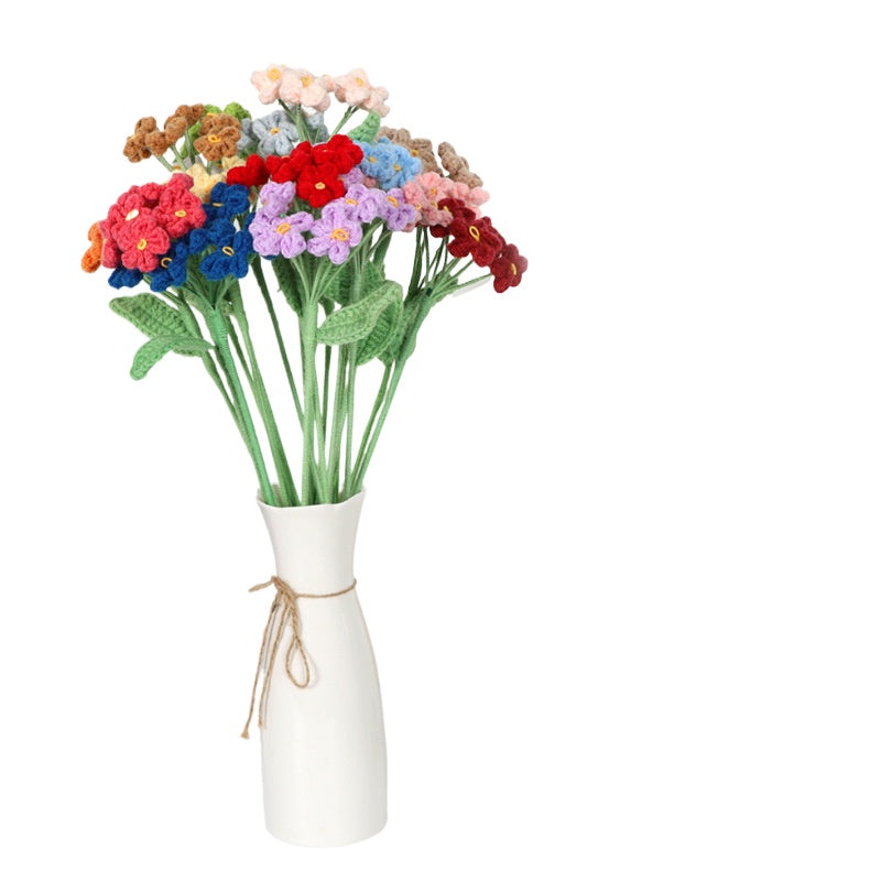 跨境勿忘我毛线编织花束成品家居摆件装饰节日礼物手工编织勿忘我