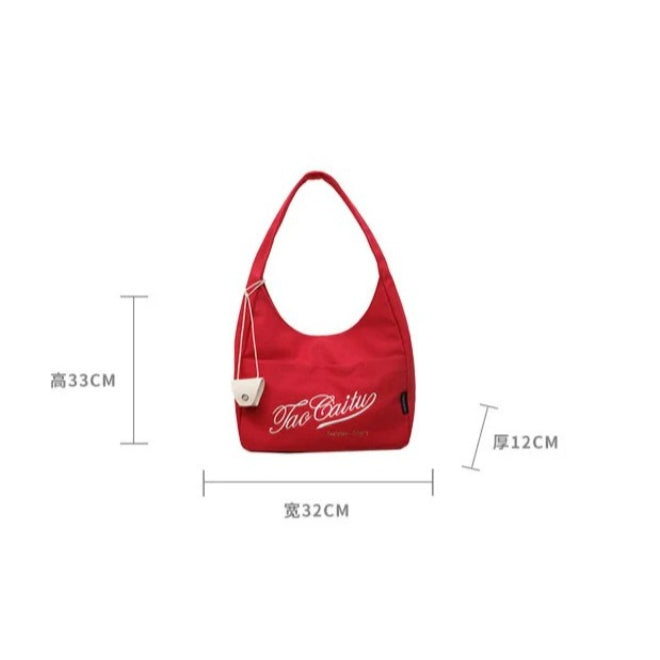 Giftwowo 1PC Red Girls Shoulder Bag Casual Canvas Tote Bag Wommen Shopping Bag Large Capacity College Style