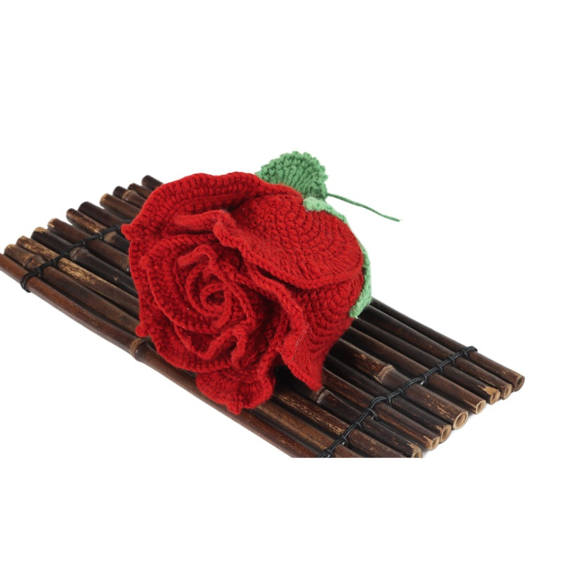 Giftwowo Handmade Yarn Rose Flower – Realistic Crochet Yarn Flowers, Perfect Valentine's Day Gift, Thai Rose Style for Lovers, DIY Knitted Floral Decoration