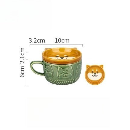 Giftwowo 1PC Cartoon Cat with Cover Coffee Cup Cute Breakfast Cup Creative Coffee Cup Milk Cup Wter Cup with Lid