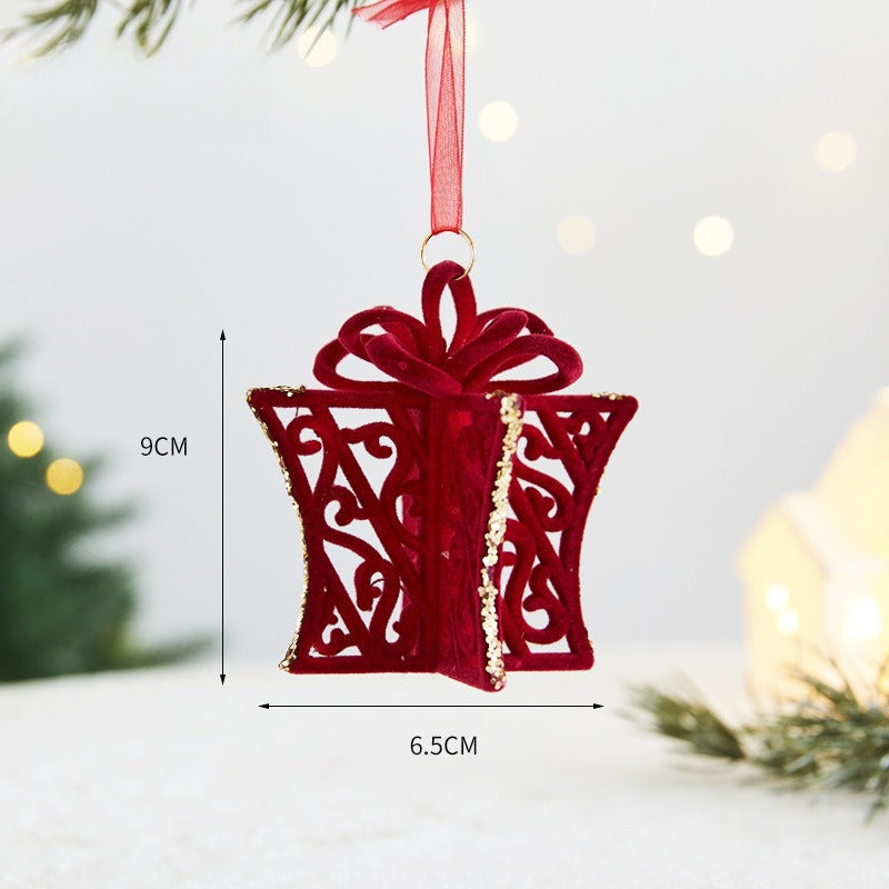 Giftwowo 1PC Wine Red Velvet Christmas Tree Pendant Xmas Tree Holiday Decor Garland Bow Pendant Christmas Festival Gift