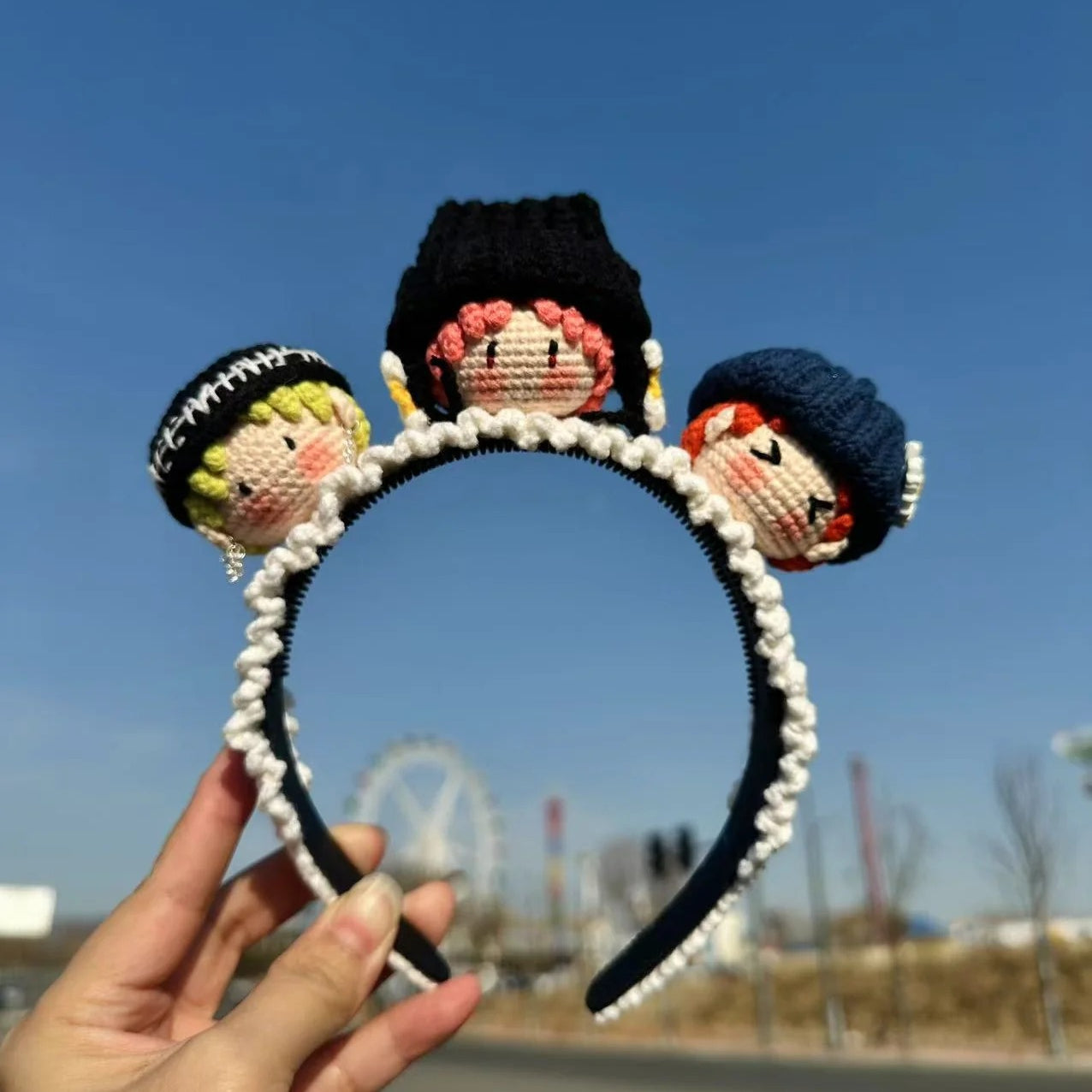 Giftwowo 1PC Handmade Crochet Yarn Doll Keychain, Figurine, Headband, Car Charm, Hair Accessory