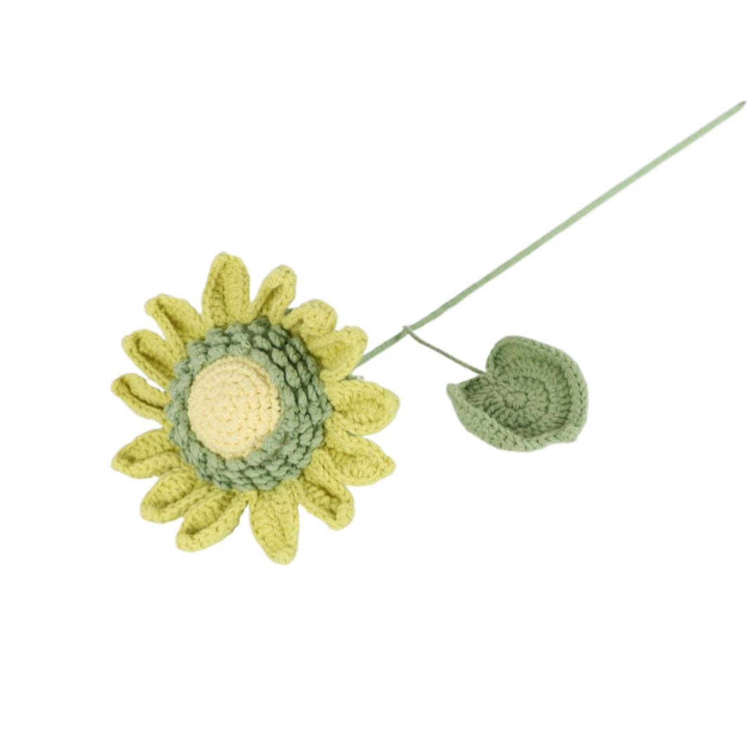 Giftwowo Handmade Single-Layer Sunflower Bouquet - Light Green Yarn Sunflower, Perfect Gift for Any Occasion