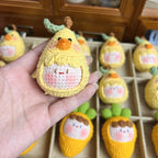 Giftwowo Handmade Yarn Crochet Duck Pear Dumpling Plush Keychain – Finished Cute Couple Keyring, Unique Gift for Lovers