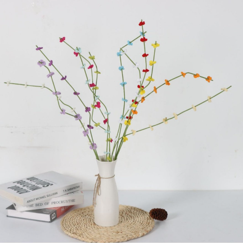 Giftwowo 1PC Handcrafted Yarn Flowers – Ready-to-Display Milium Faux Flowers, Crochet Floral Arrangement for Home Décor, Creative Gift