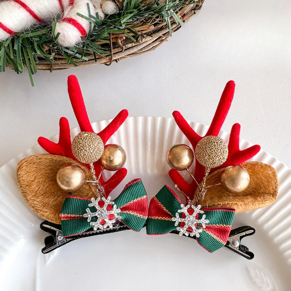 Giftwowo 1PC Cute Christmas Reindeer Antler Hair Clip – Cartoon Faux Deer Antlers for Kids, Magical and Sweet Christmas Headpiece