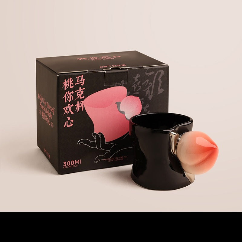 Giftwowo Creative Peach Shaped Handle Mug, Korean INS Cute Heart-shaped Cup Mouth Ceramic Coffee Cup, Modern Household Water Cup