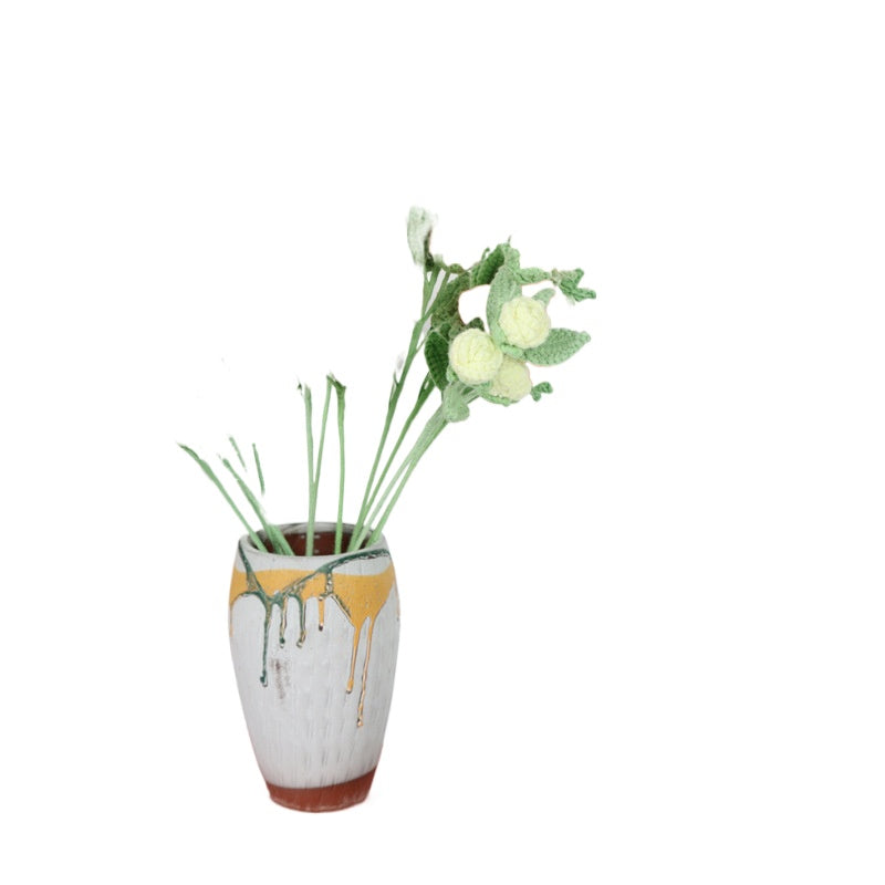 Giftwowo Handmade Multi-Head Bubble Rose Yarn Flower Bouquet - Crochet Faux Roses for Valentine's Day & Qixi Festival Gifts, Handmade Yarn Flowers