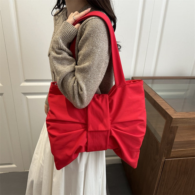 Giftwowo Korean Style Personalized Bowknot Tote Bag, Large Capacity Crossbody Shoulder Bag, Canvas Backpack for College Students